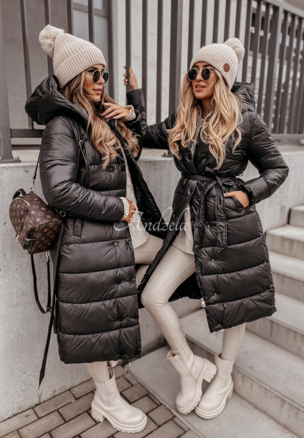 Lange Steppjacke mit Kapuze Rinna II Schwarz