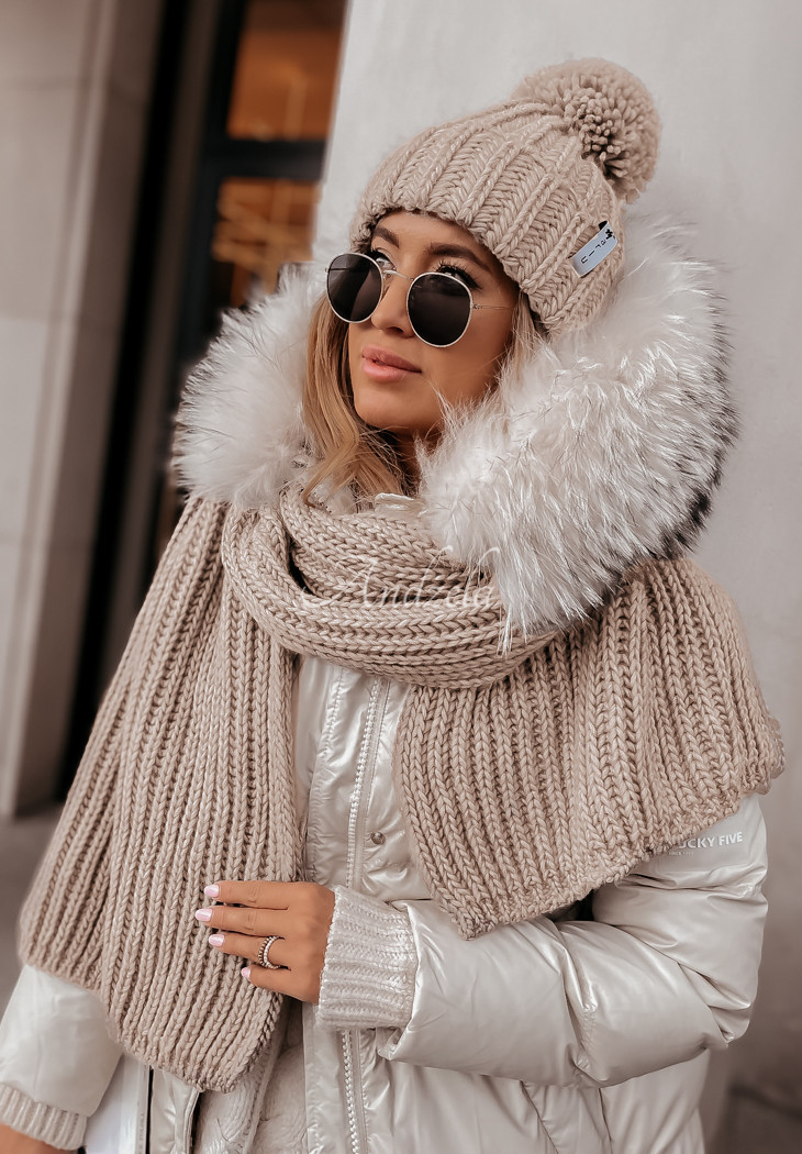 Pleciony szal z wełną Laponia beżowy