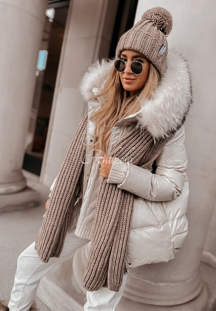 Pleciony szal z wełną Laponia mokka