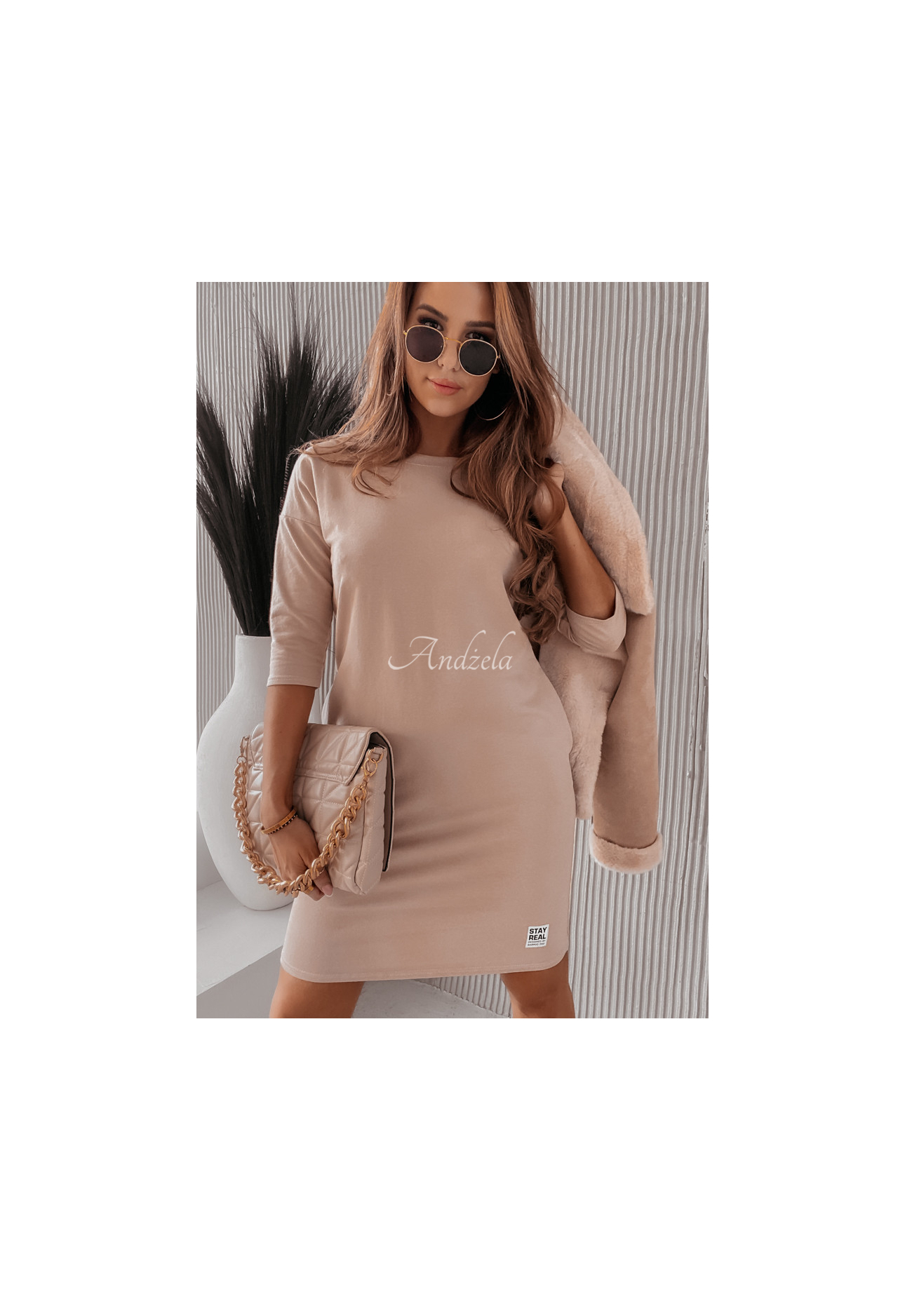 Tunikakleid mit Taschen Stay Real Beige