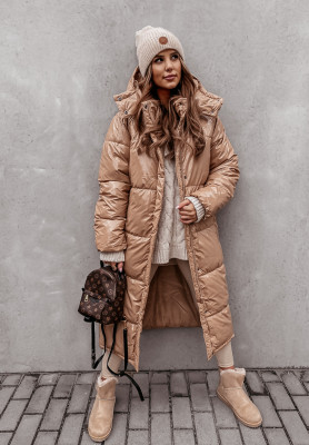 Lange Steppjacke mit Kapuze Islandia Camel