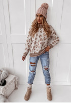 Pullover oversize w panterkę Coney Beige