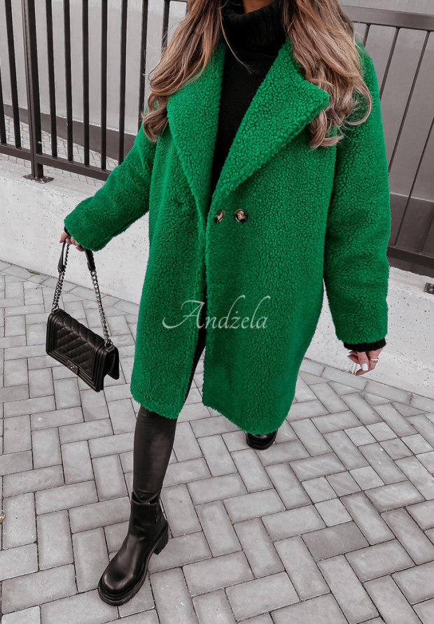 Langer Mantel aus Lammfellimitat Helsinki Grün