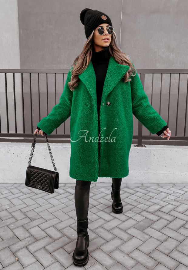 Langer Mantel aus Lammfellimitat Helsinki Grün