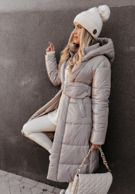 Lange Steppjacke mit Pouch Lorens Mokkafarben