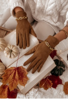 Handschuhe z imitacji zamszu z łańcuszkiem Cavalese Camel