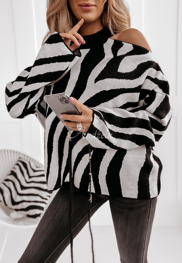 Oversized Pullover mit Zebramuster Savania Weiß