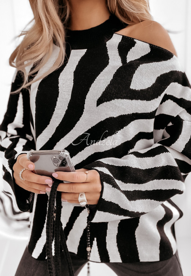 Oversized Pullover mit Zebramuster Savania Weiß