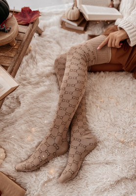 Gemusterte Overknee-Strümpfe Clover Camel