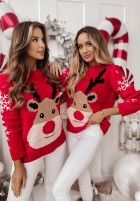 Świąteczny Pullover z reniferem Rudolph Rot