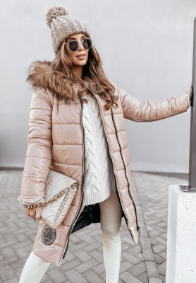 Lange Steppjacke mit Fell Artero Beige