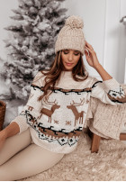 Krótki świąteczny Pullover Letter To Santa Beige