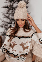 Krótki świąteczny Pullover Letter To Santa Beige