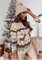 Krótki świąteczny Pullover Letter To Santa Beige