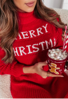 Świąteczna Kleid Pullover z golfem Merry Christmas Rot