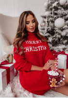 Świąteczna Kleid Pullover z golfem Merry Christmas Rot