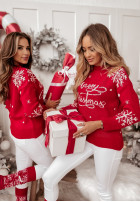 Pullover z napisem Merry Christmas Rot