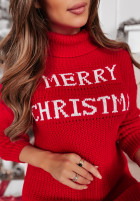 Świąteczna Kleid Pullover z golfem Merry Christmas Rot