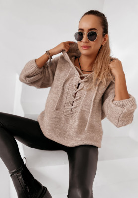 Oversize-Pullover mit Bindeband und Kapuze Laossi Beige