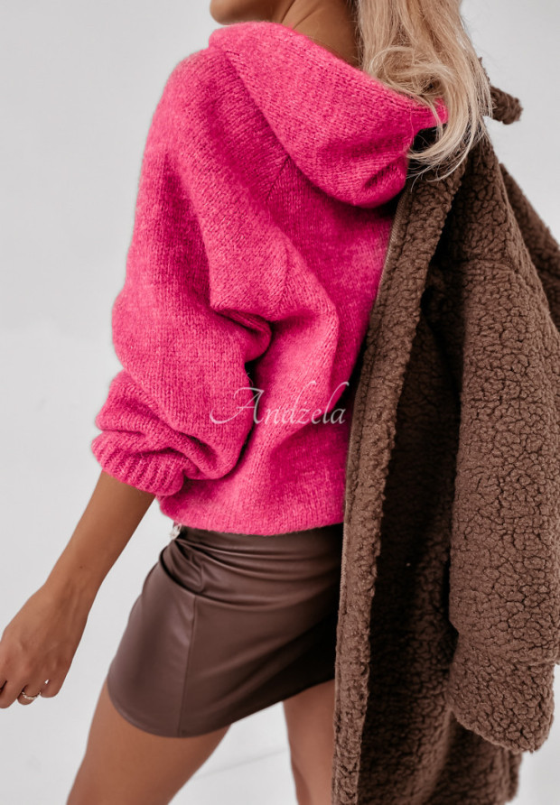 Oversize-Pullover mit Bindeband und Kapuze Laossi Neon Rosa