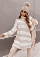 Jumper oversize z golfem w paski Bernard in beige