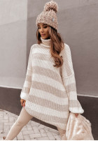 Pullover oversize z golfem w paski Bernard Beige