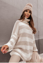 Pullover oversize z golfem w paski Bernard Beige