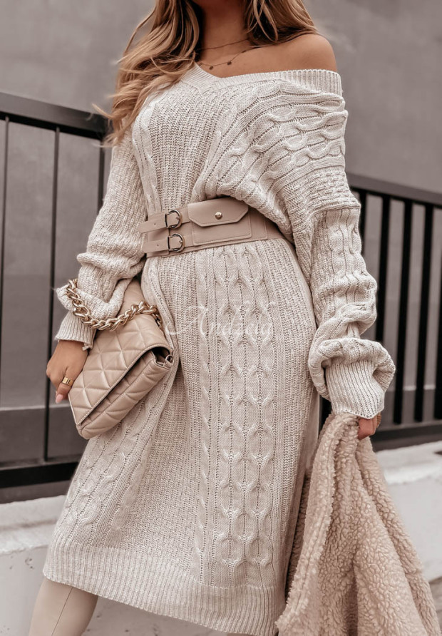 Pulloverkleid mit dekorativem Strickmuster Nadia Beige
