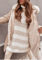 Pullover oversize z golfem w paski Bernard Beige