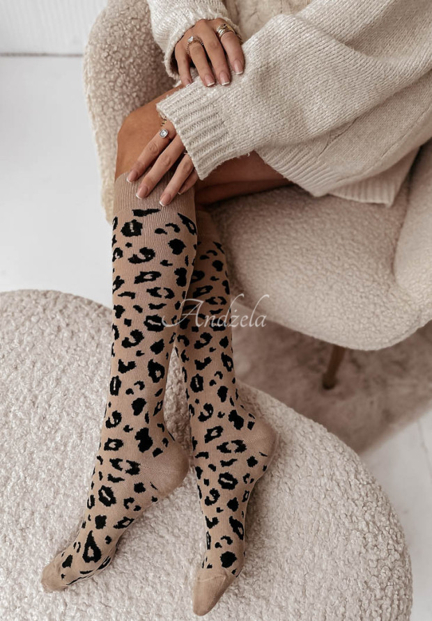Str&uuml;mpfe mit Leopardenmuster Savanny Beige