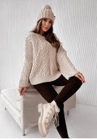 Ozdobnie pleciony Pullover oversize Cocomore Nicco Beige