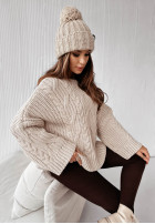 Ozdobnie pleciony Pullover oversize Cocomore Nicco Beige