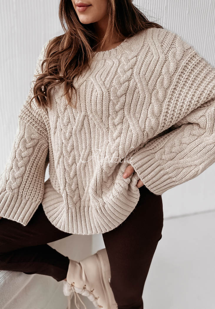 Oversize Pullover mit dekorativem Geflecht Cocomore Nicco Beige