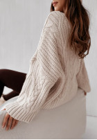 Ozdobnie pleciony Pullover oversize Cocomore Nicco Beige