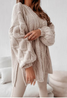 Ozdobnie pleciony Pullover oversize Cocomore Vivaldo Beige