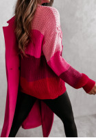 Pullover oversize w paski z półgolfem Avellino Rosa