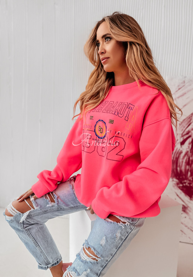 Oversized Sweatshirt mit Aufschrift South Dakota Neon Rosa