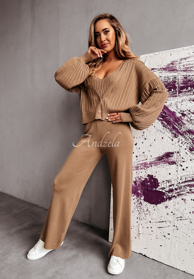 3in1 Set Hose, Top und kurze Strickjacke All Of Me Camel