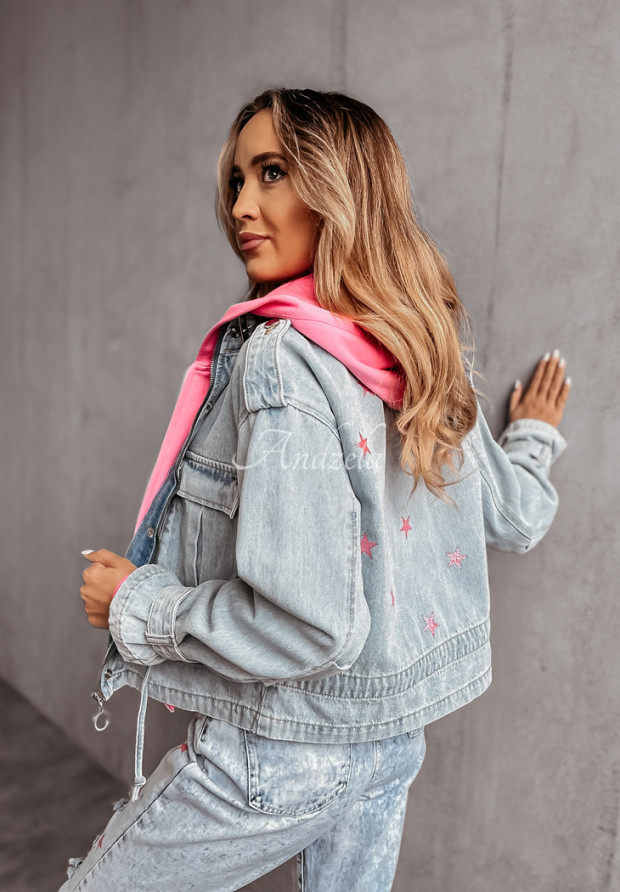 Jeansjacke mit Sternen Glittery Space hellblau