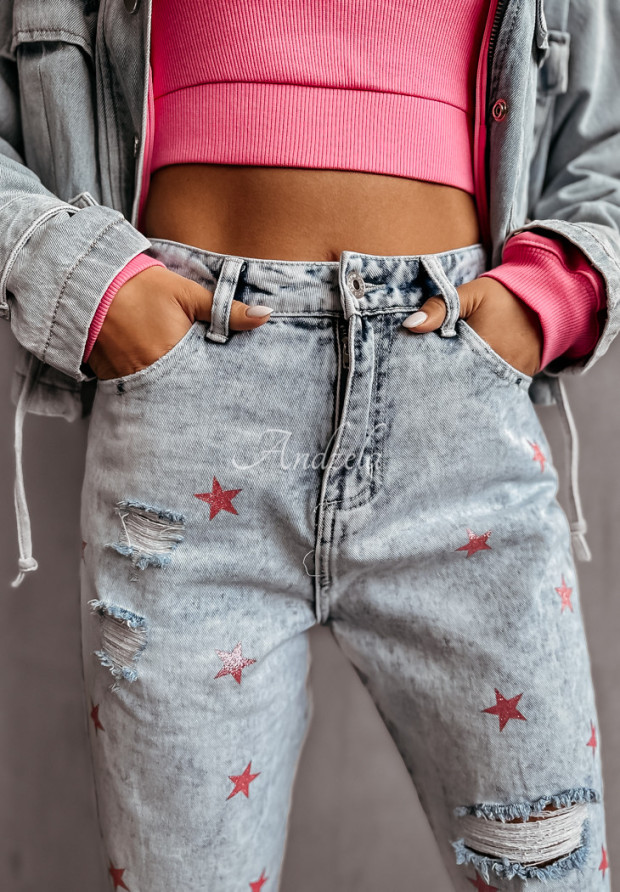 Jeanshose mit Destroyed-Effekten mit Sternen Glittery Space Hellblau