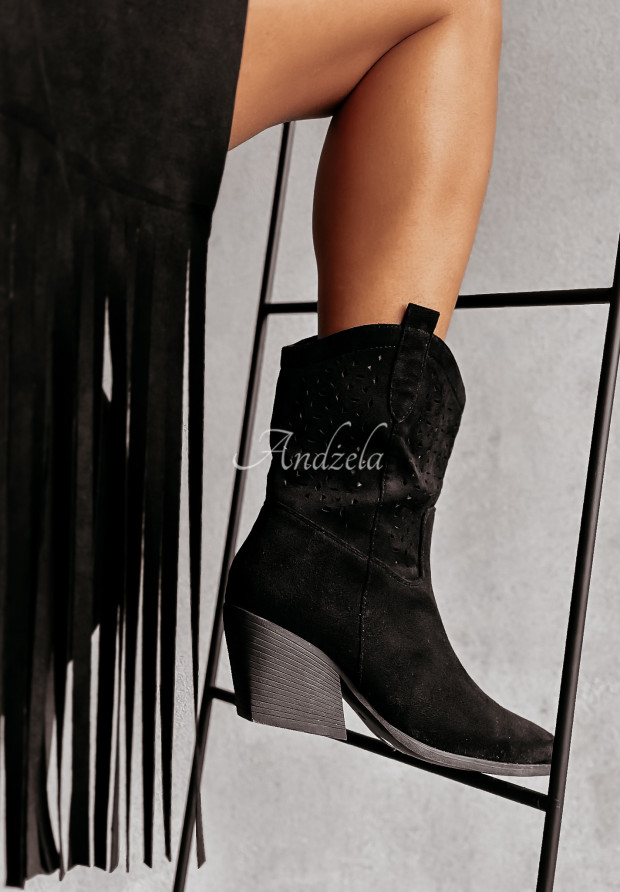 Durchbrochene Cowboystiefeletten Country Girl Schwarz