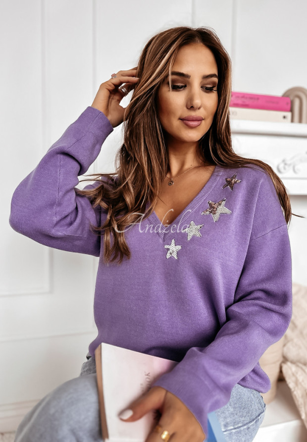 Oversize-Pullover mit Pailletten-Verzierung Starlight Violett
