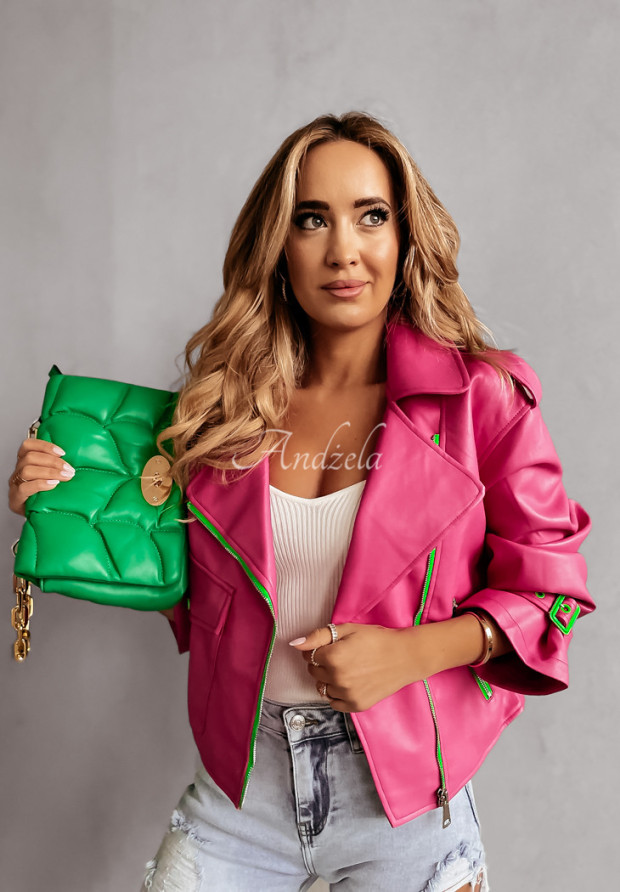Bikerjacke aus Lederimitat Insta Model  Neon Rosa