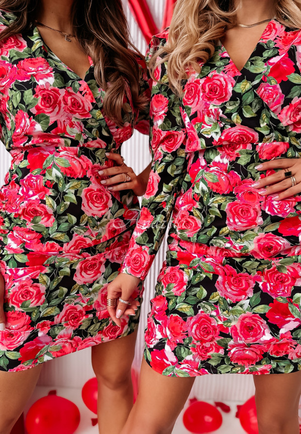 Figurbetontes Kleid mit Blumenmuster City Blooms Rosa-Grün