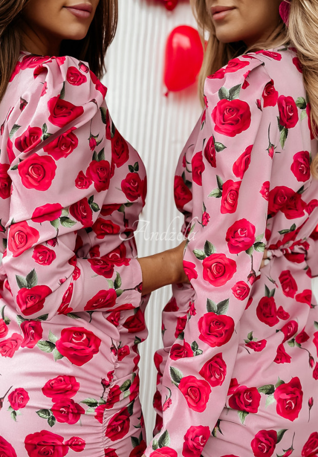 Figurbetontes Kleid mit Blumenmuster City Blooms Puderrosa