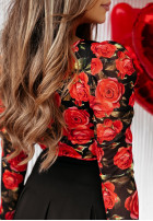 Kwiecista Bluse z dekoltem Roses Are Red Schwarz-Rot
