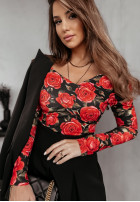 Bluse na jedno ramię w kwiaty Roses Are Red Schwarz-Rot