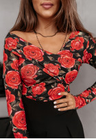 Bluse na jedno ramię w kwiaty Roses Are Red Schwarz-Rot