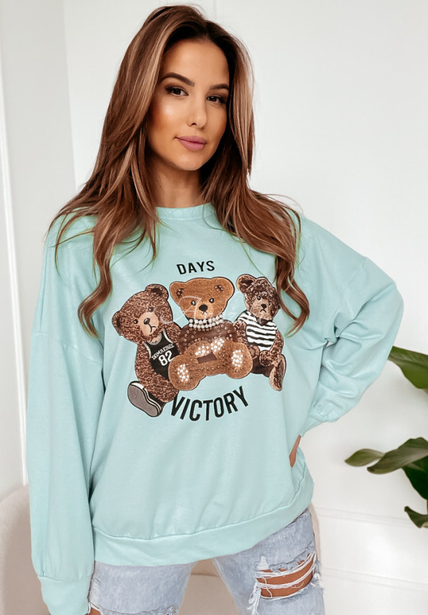 Oversize-Sweatshirt mit Teddybären Fluffy Victory Himmelblau