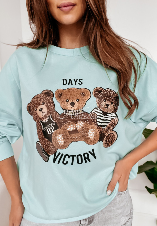Oversize-Sweatshirt mit Teddybären Fluffy Victory Himmelblau
